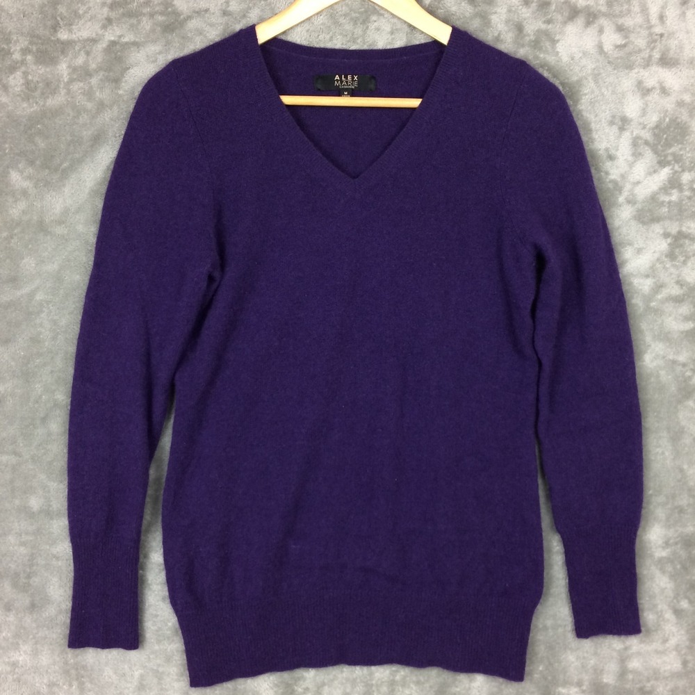 Alex Marie Cashmere Sweater Pullover Womens Medium‎ Purple V Neck Long Sleeve
